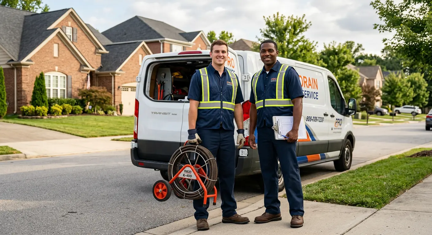 Sewer and drain service team with equipment ready for work in Grandview Heights