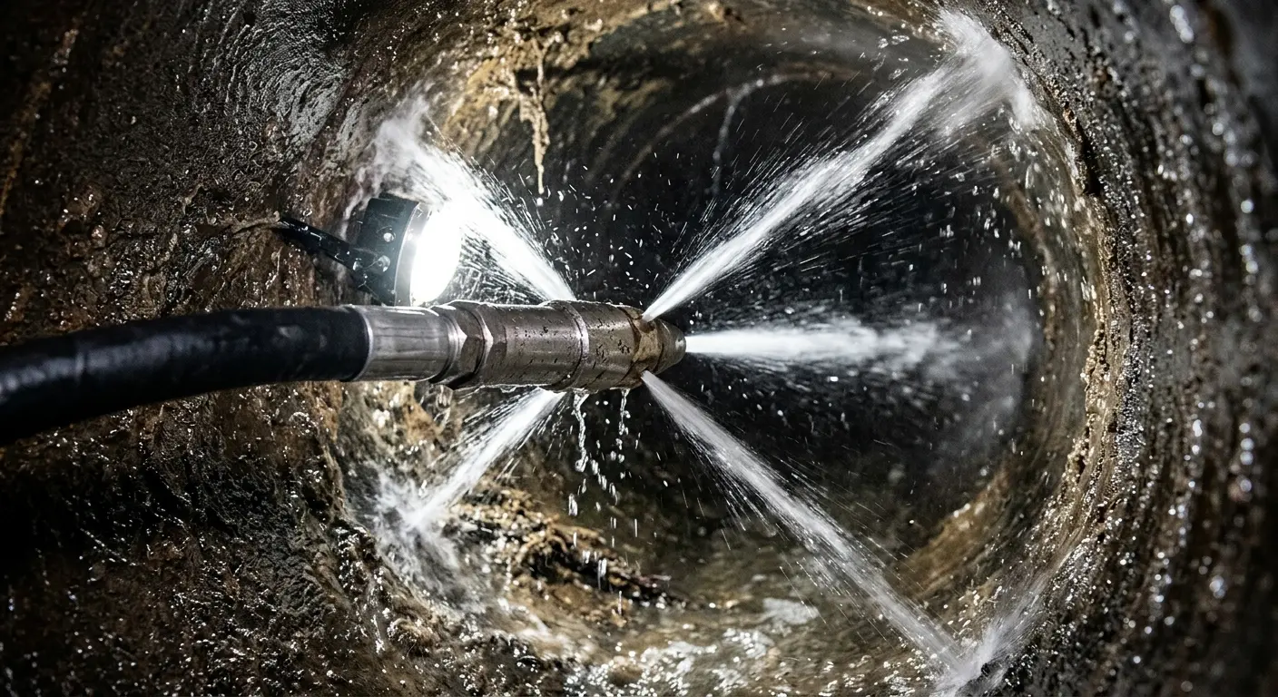 High-pressure hydro jetting nozzle cleaning sewer pipe for Sewer Cleanout in Grandview Heights